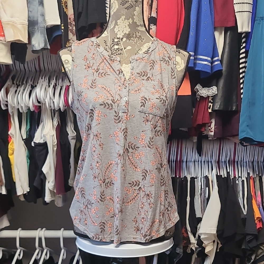 Liz Claiborne Gray and Orange Floral Blouse